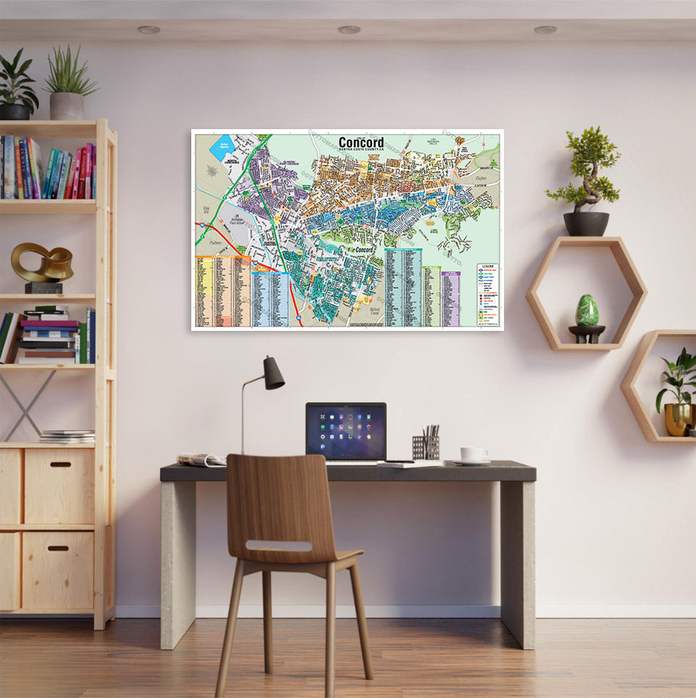 Concord Map, Contra Costa County, CA - POSTER PRINTS