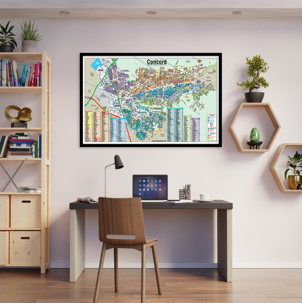 Concord Map, Contra Costa County, CA - POSTER PRINTS - with frame