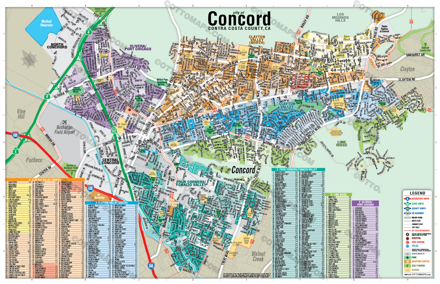 Concord Map, Contra Costa County, CA - POSTER PRINTS