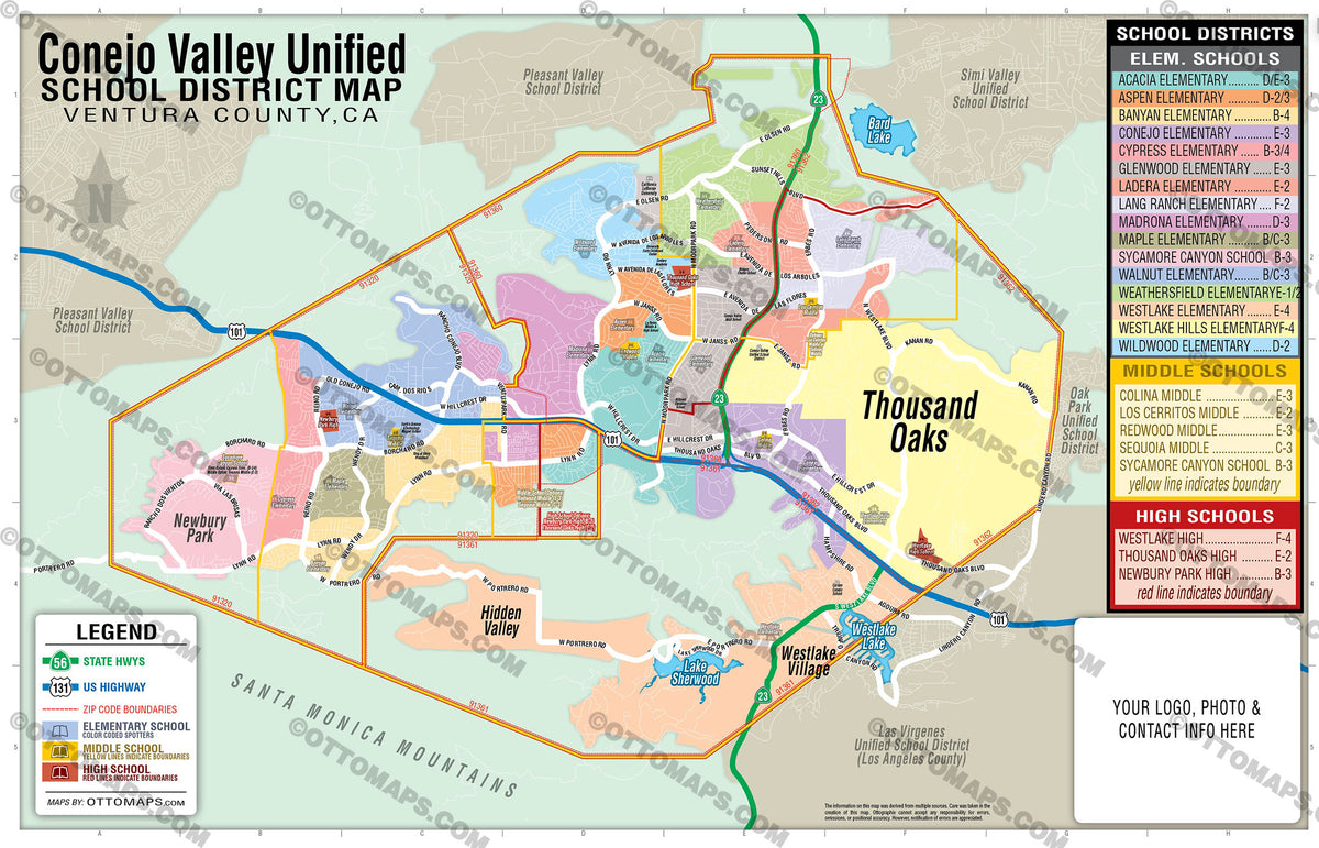 Conejo Valley Unified School District Map - Ventura County, CA &ndash; Otto Maps
