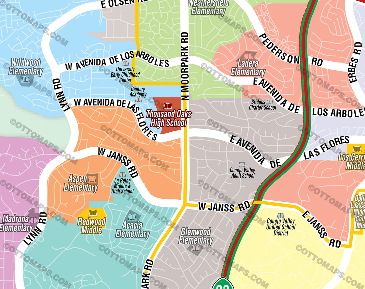 Conejo Valley Unified School District Map - Ventura County, CA – Otto Maps