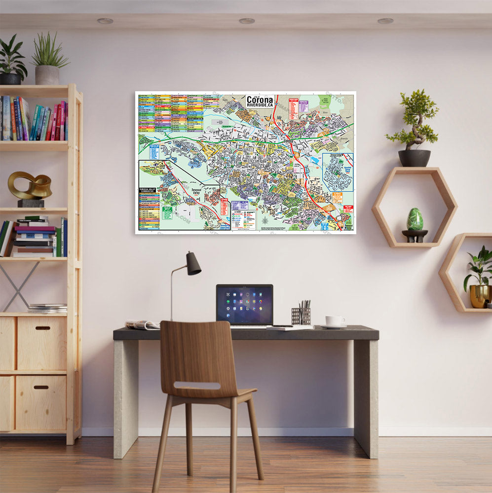 Corona Map with Temescal Valley, Riverside County - POSTER PRINTS ...