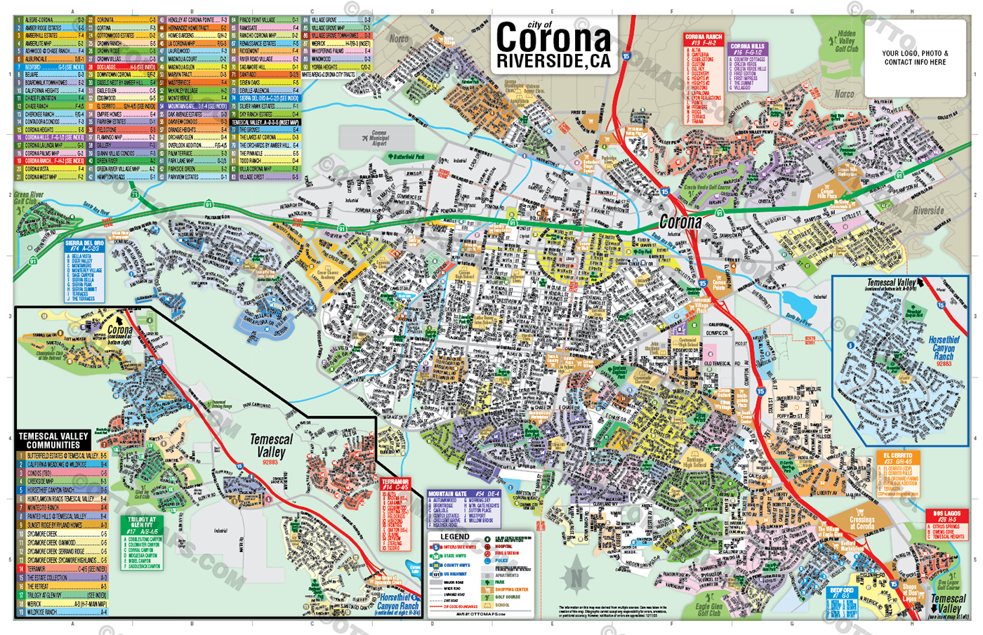 Corona Map with Temescal Valley Map - FILES - PDF and Adobe Illustrator - with box