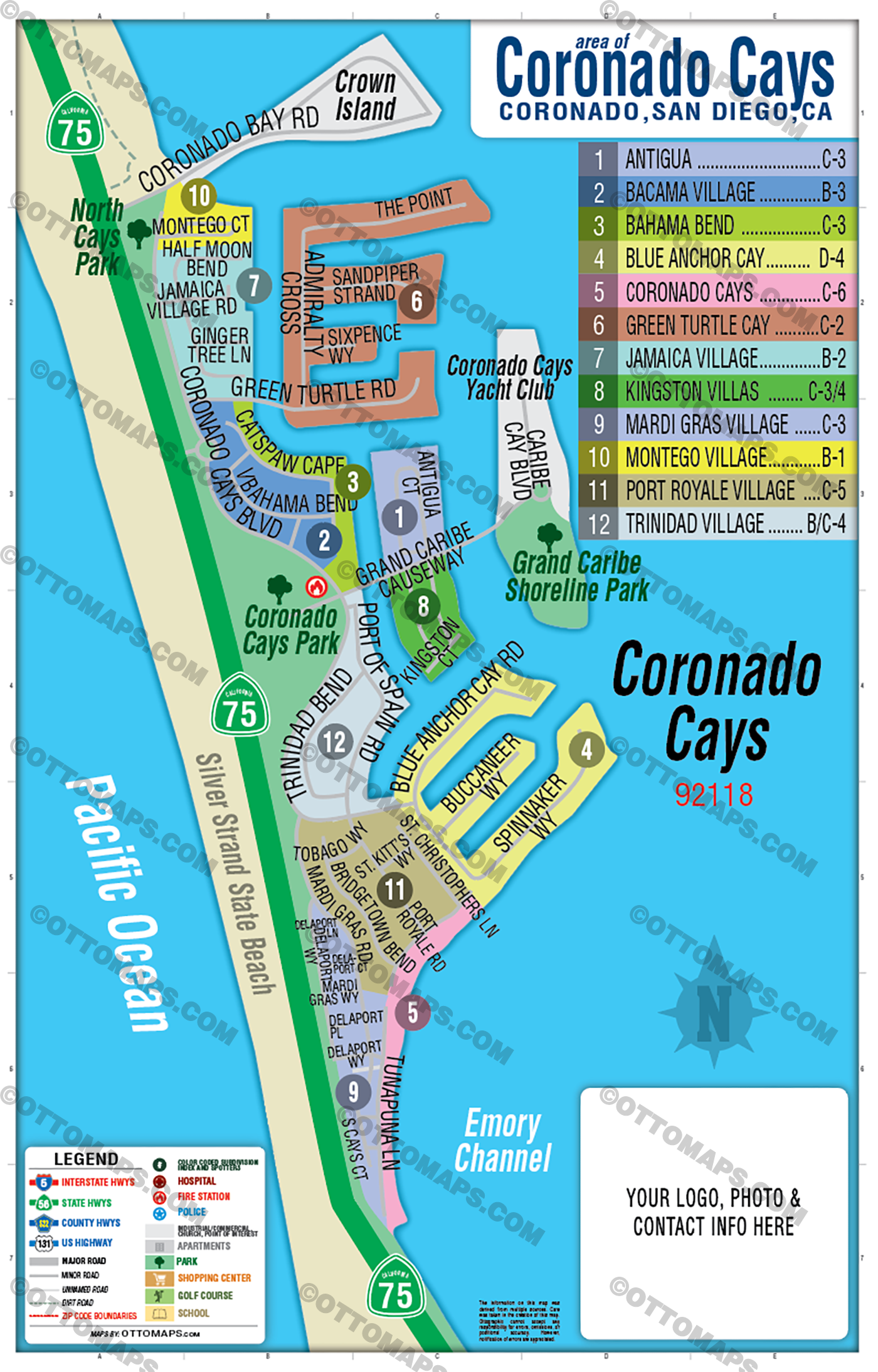 Coronado Cays Map, San Diego County, CA - FILES - PDF and AI Files, editable, vector, royalty free