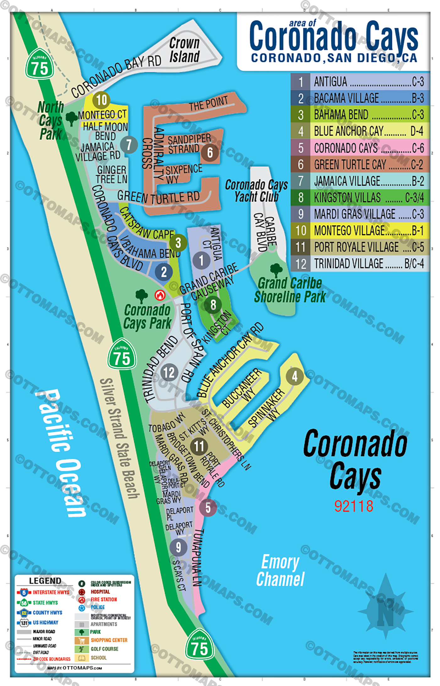 Coronado Cays Map, San Diego County, CA - FILES - PDF and AI, layered, editable, vector, royalty free