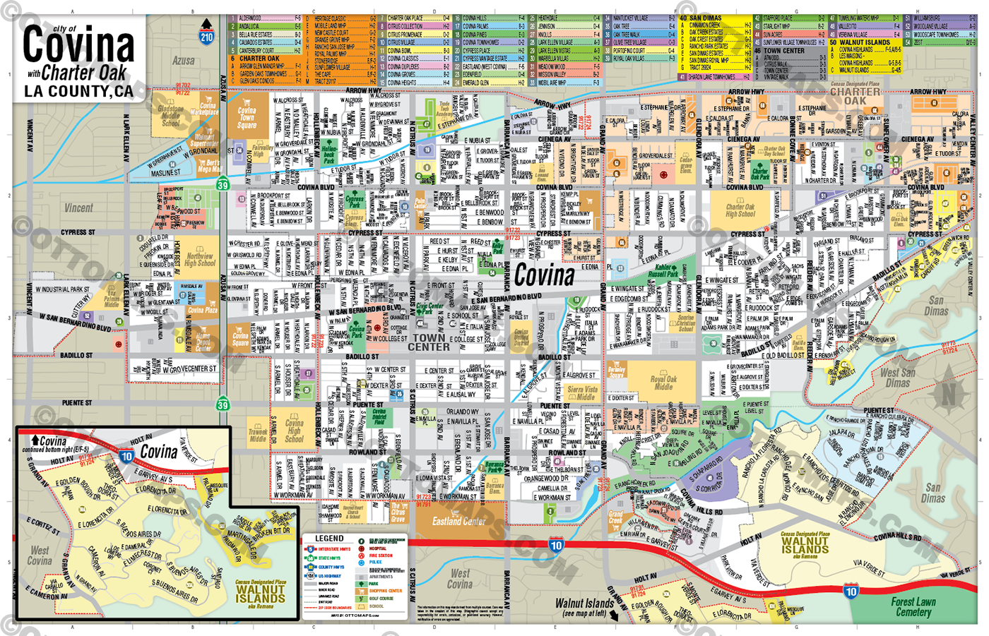 Covina Map, Los Angeles County, CA - POSTER PRINTS