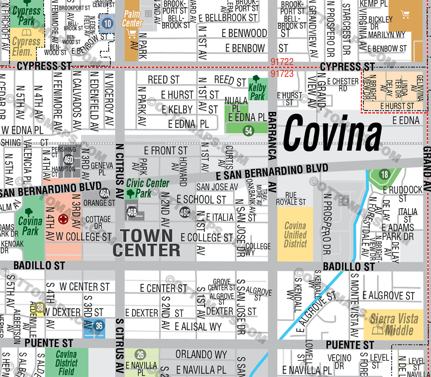 Covina Map, Los Angeles County, CA - FILES - PDF and AI Files, editable, vector, royalty free