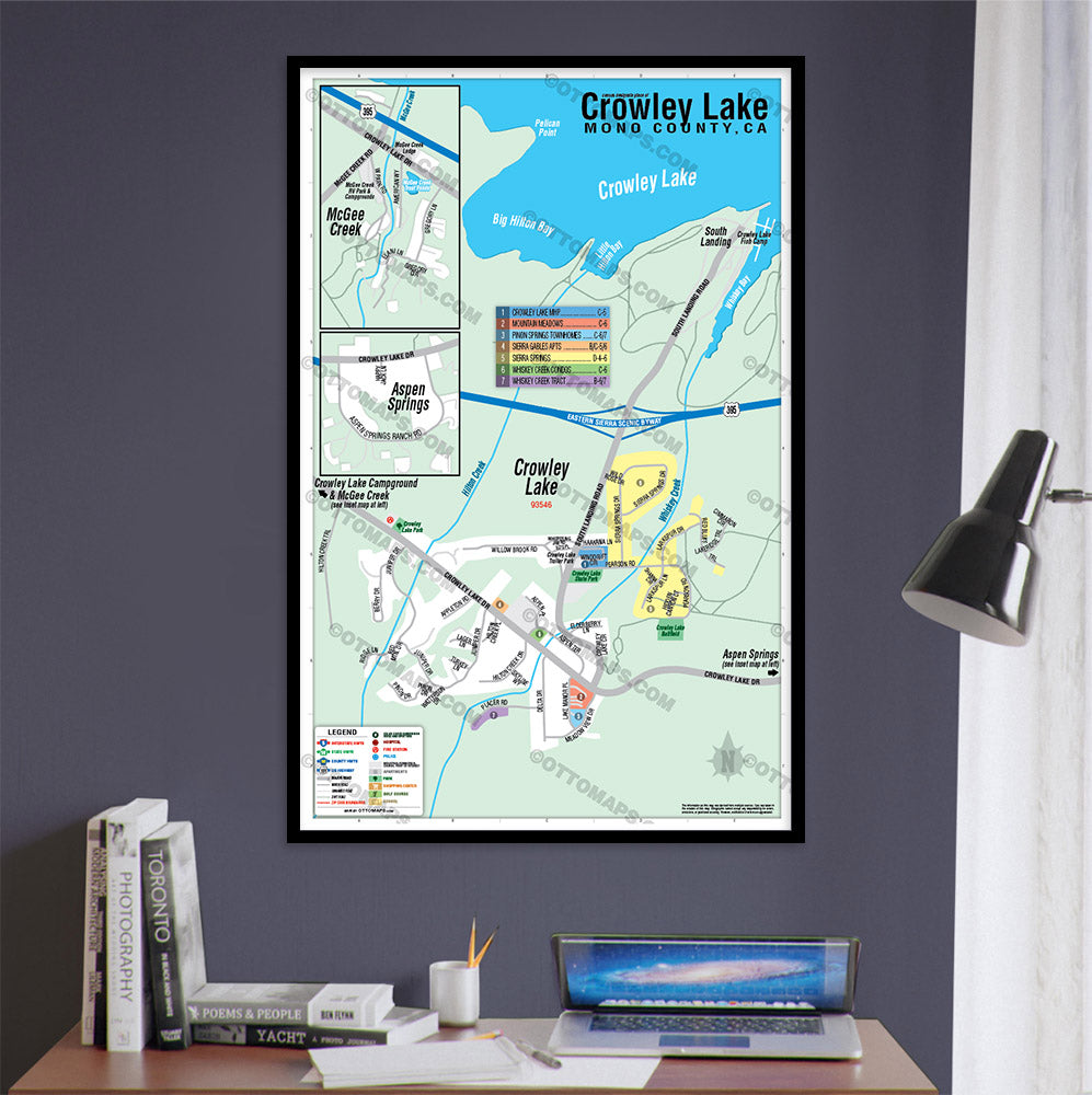 Crowley Lakes Map, Mono County, CA - POSTER PRINTS - with frame