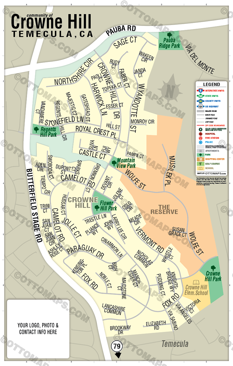 Crowne Hill Map, Temecula, CA - FILES - PDF and Adobe Illustrator - with box