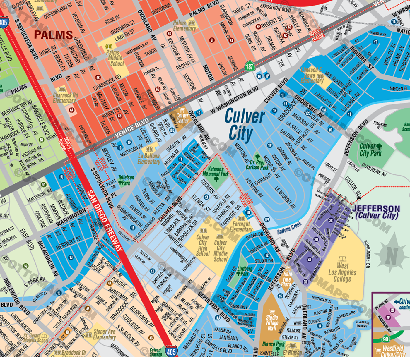 Culver City, Palms, Mar Vista, Del Rey Map - FILES - PDF and AI Files, editable, vector, royalty free