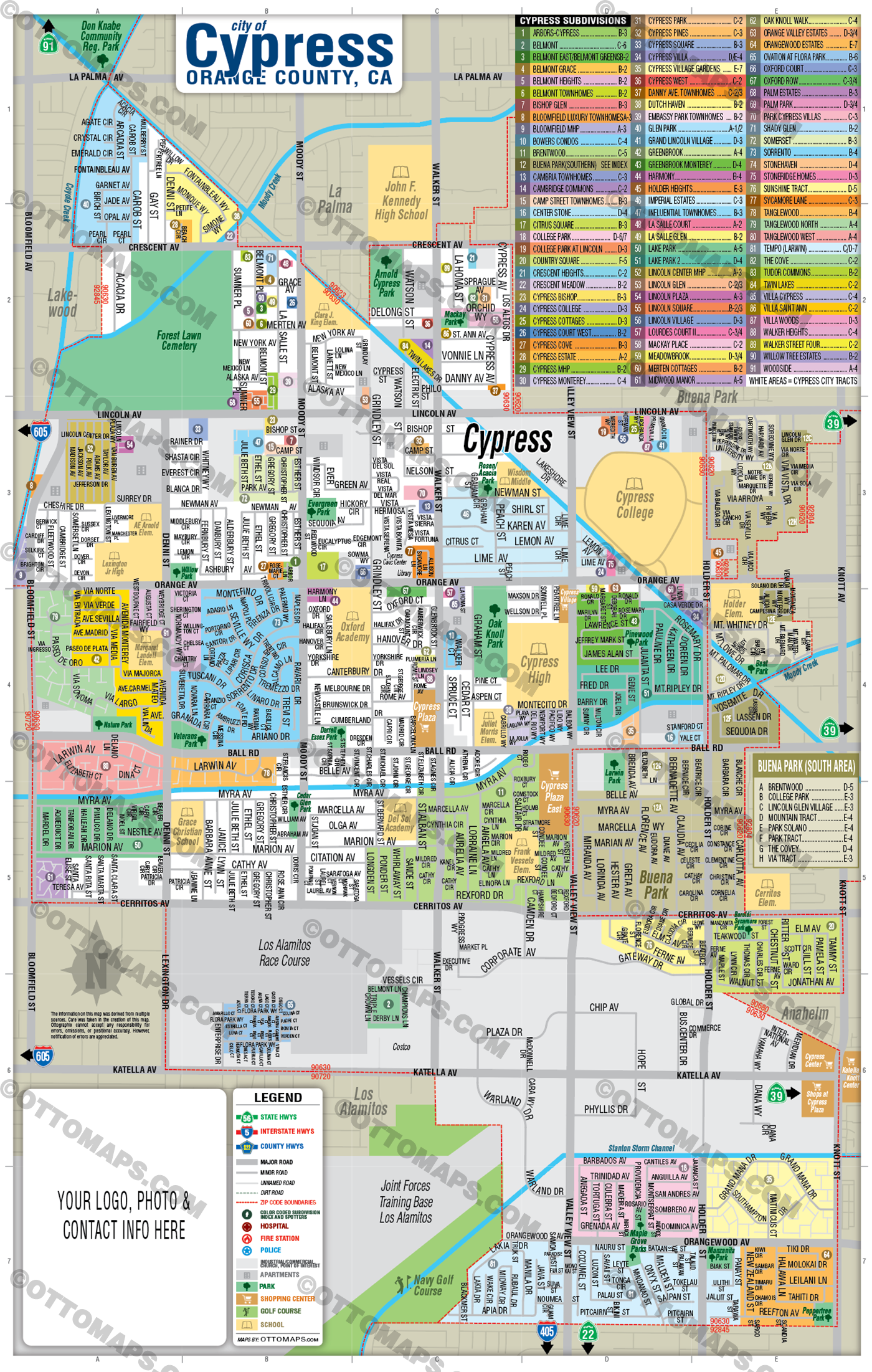 Cypress Map, Orange County, CA - FILES - PDF and AI, editable, vector, royalty free