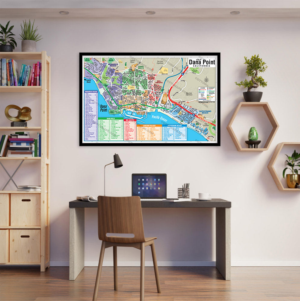Dana Point Map, Orange County, CA - POSTER PRINTS - with frame