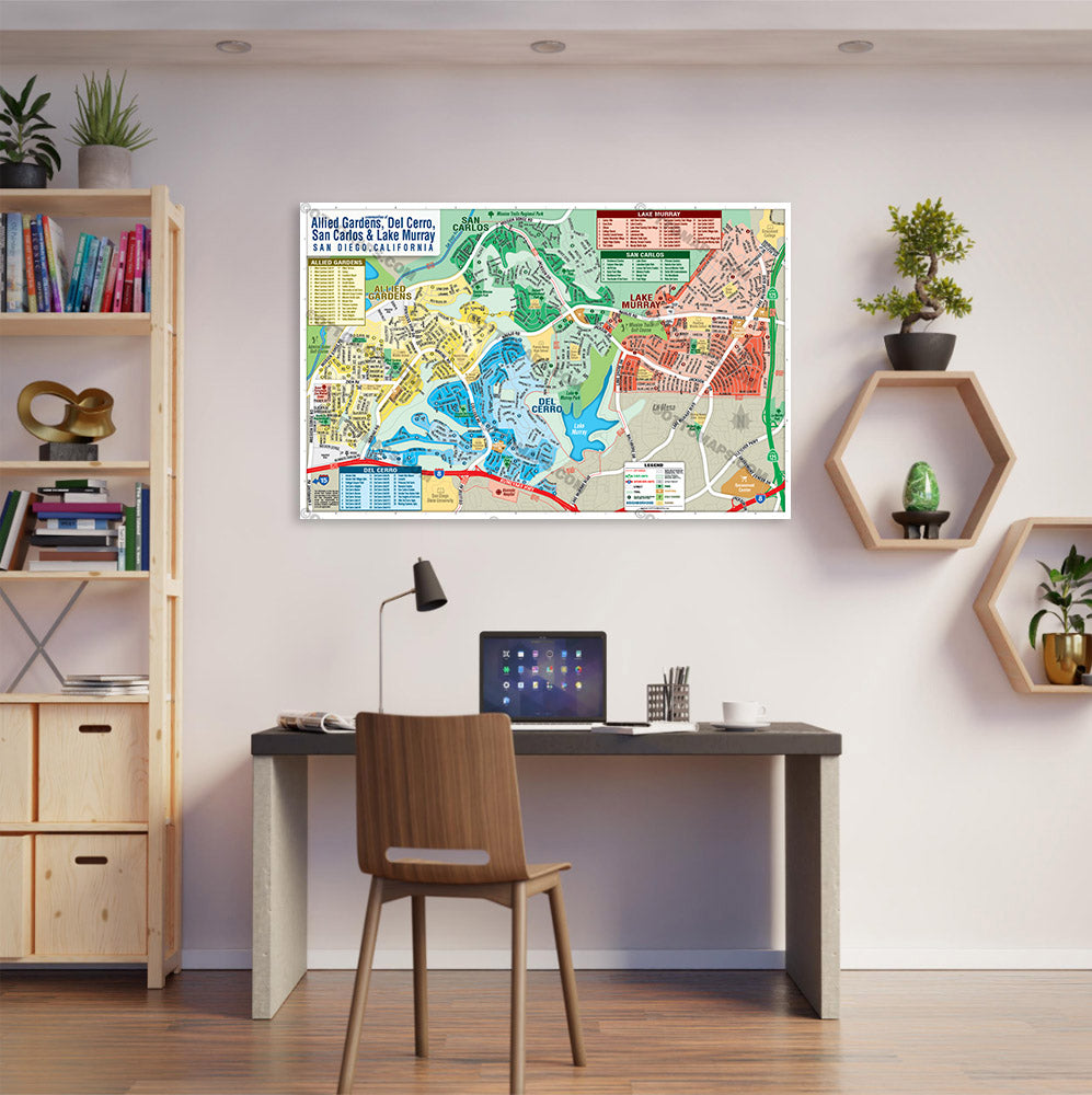 Allied Gardens, Del Cerro, San Carlos & Lake Murray Map, San Diego County, CA - POSTER PRINTS
