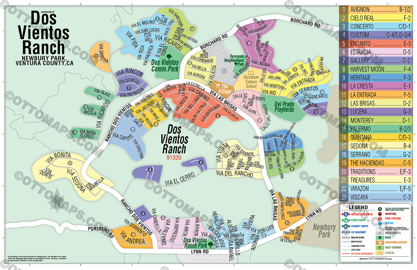 Dos Vientos Ranch Map, Newbury Park, Ventura County - FILES - PDF and AI, editable, vector, royalty free