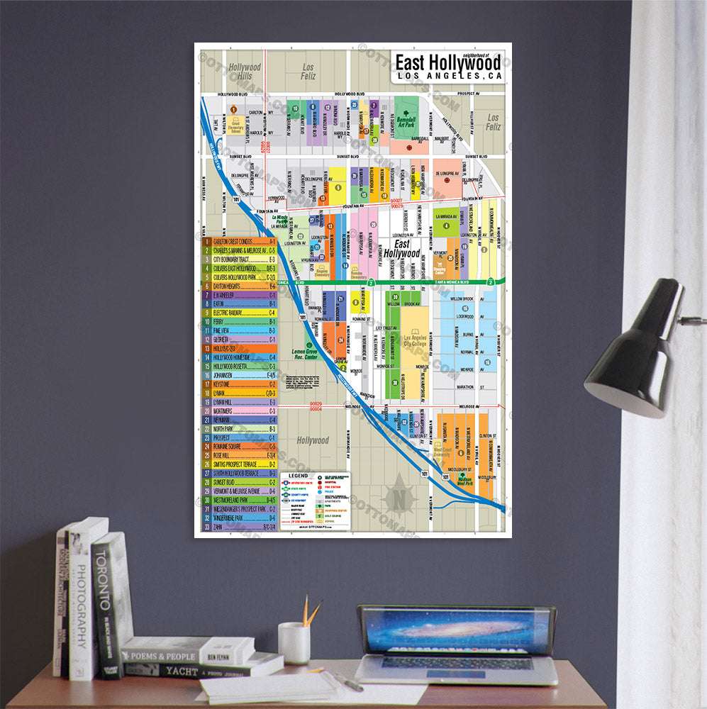 East Hollywood Map, San Diego County, CA - POSTER PRINTS