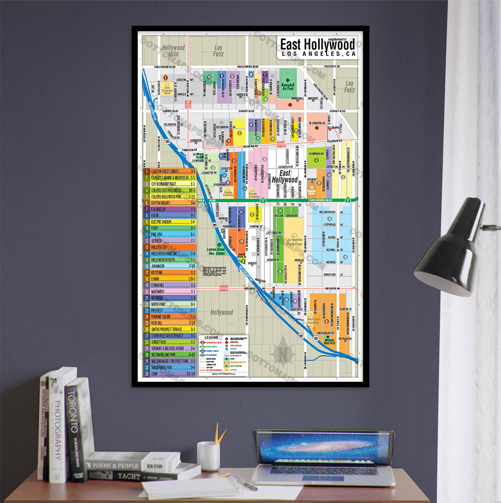 East Hollywood Map, San Diego County, CA - POSTER PRINTS