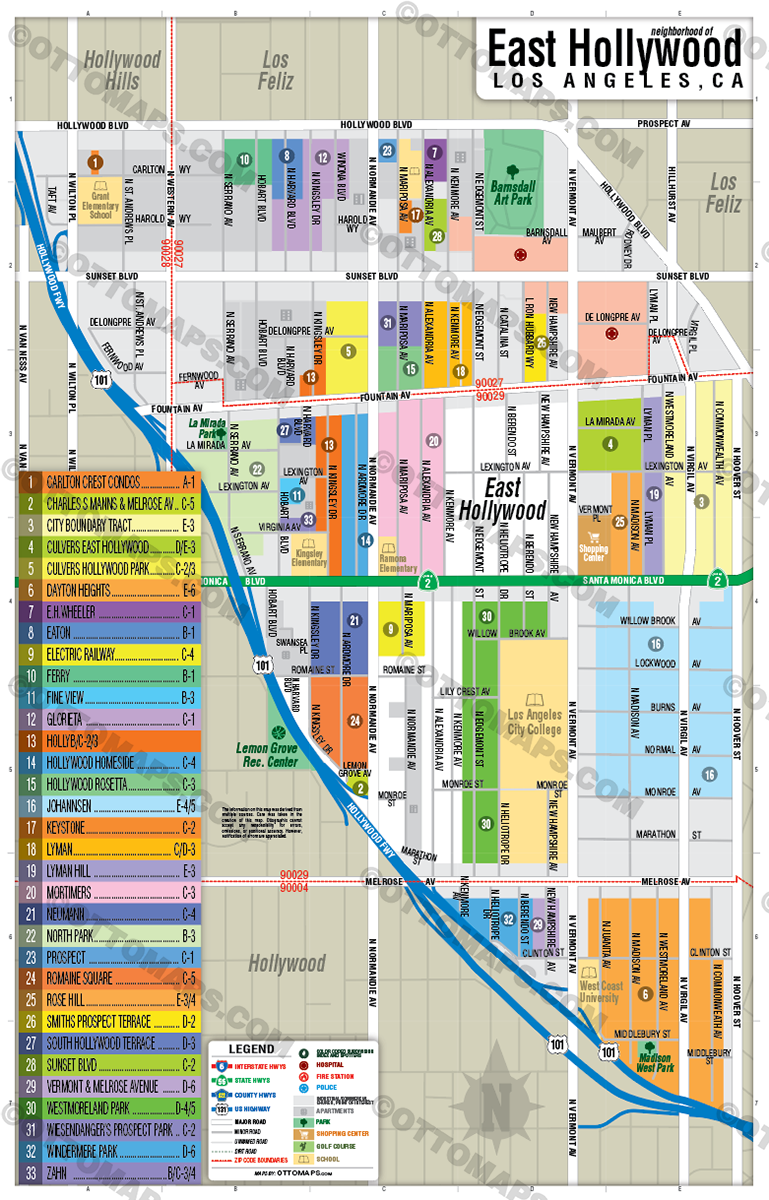 East Hollywood Map, San Diego County, CA - POSTER PRINTS