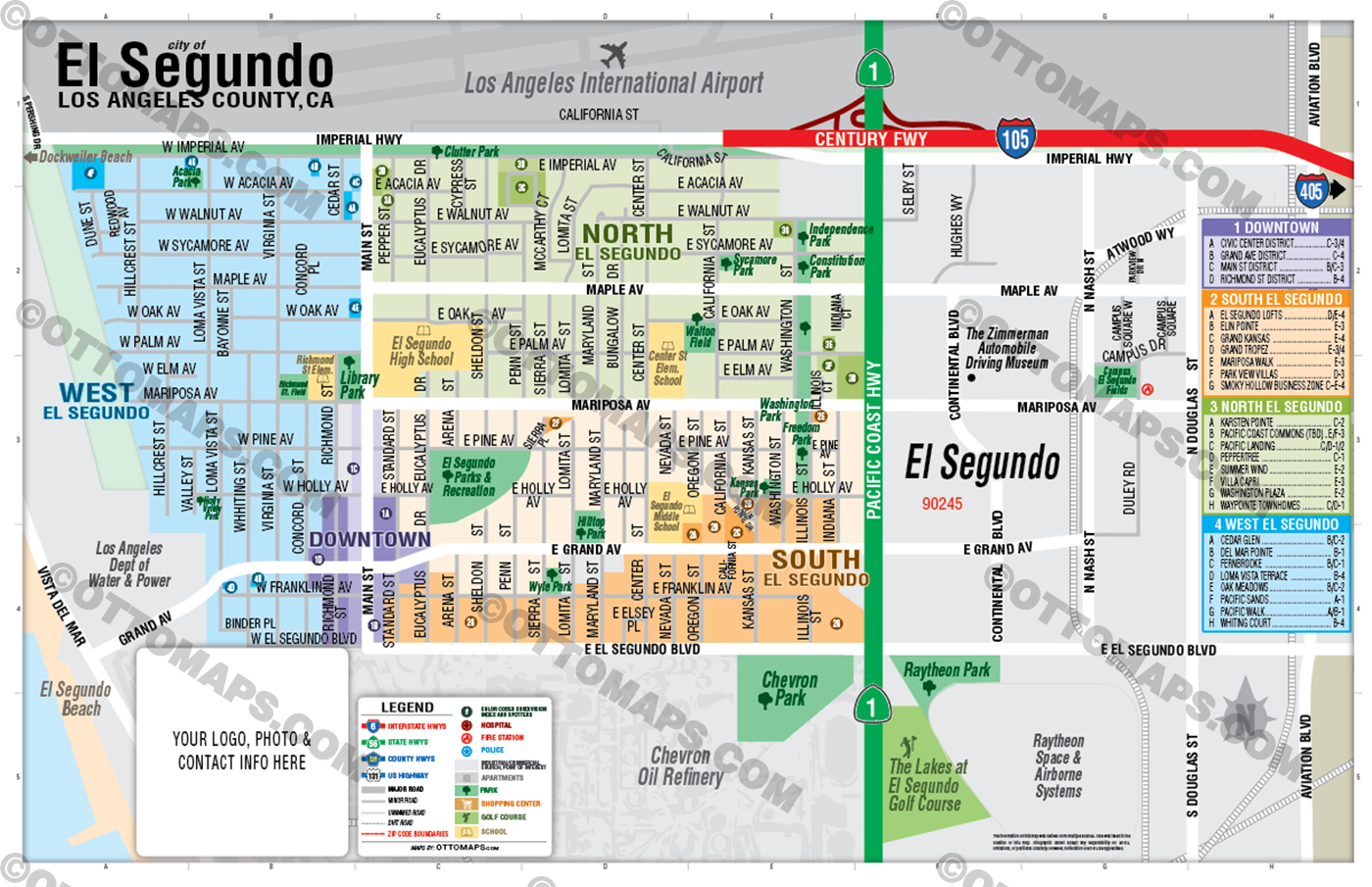 El Segundo Map, Los Angeles County, CA - FILES - PDF and AI, editable, layered, vector, royalty free