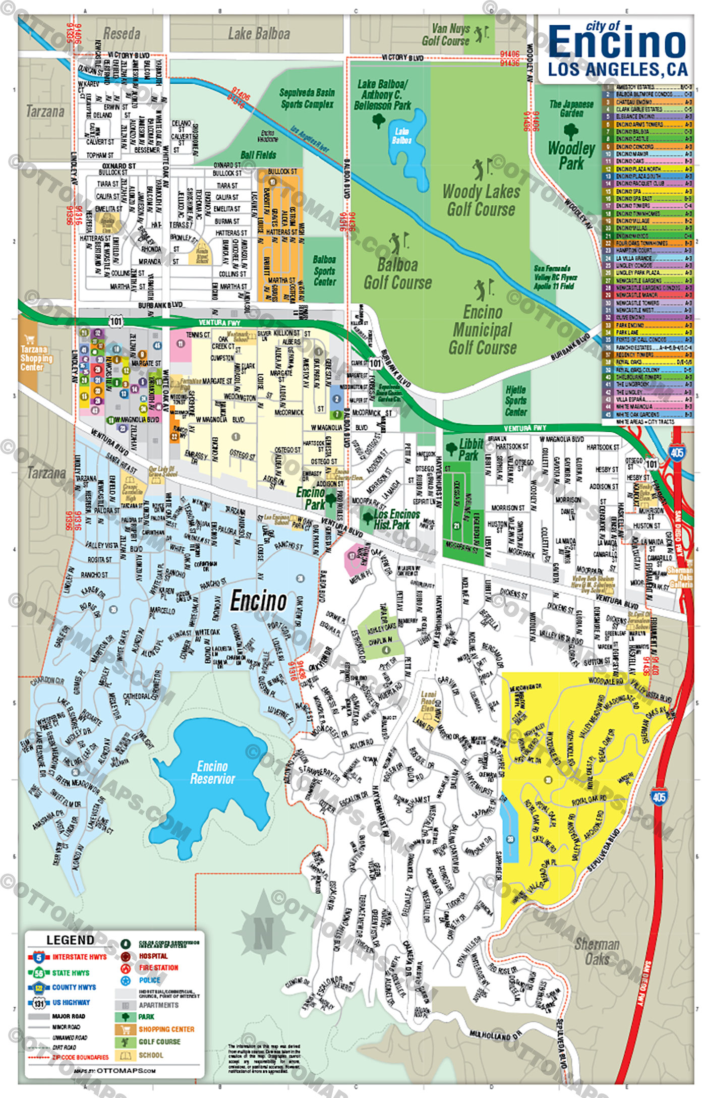 Encino Map, Los Angeles County, CA - FILES - PDF, AI, editable, vector, royalty free