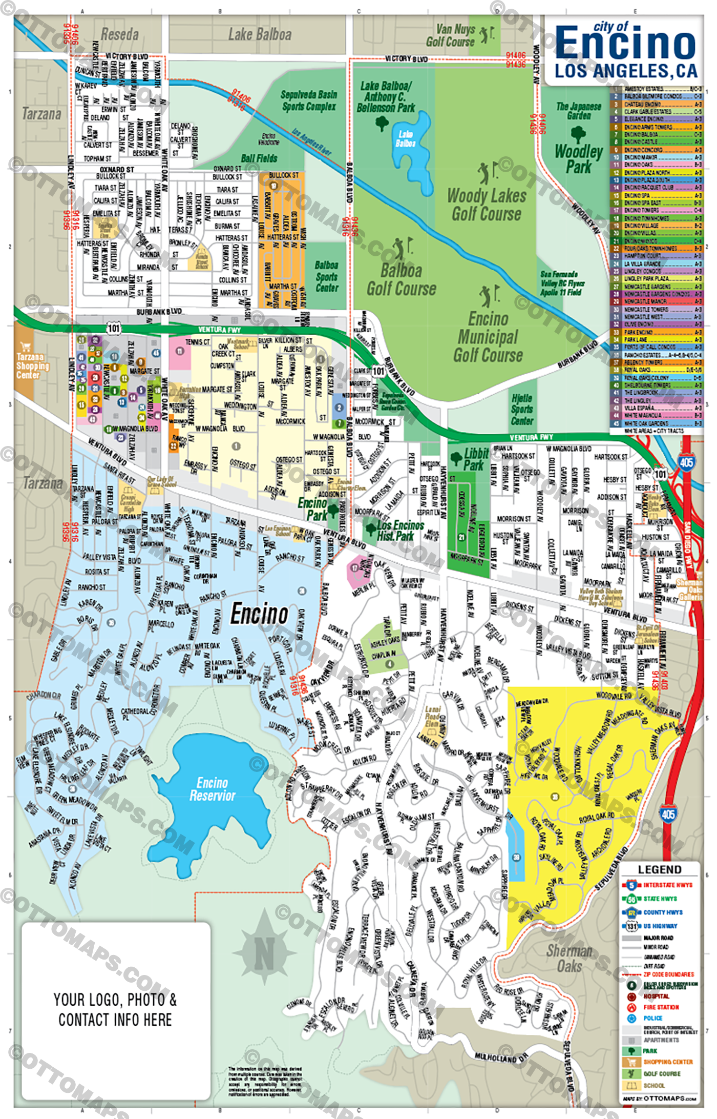 Encino Map, Los Angeles County, CA - FILES - PDF, AI, editable, vector, royalty free