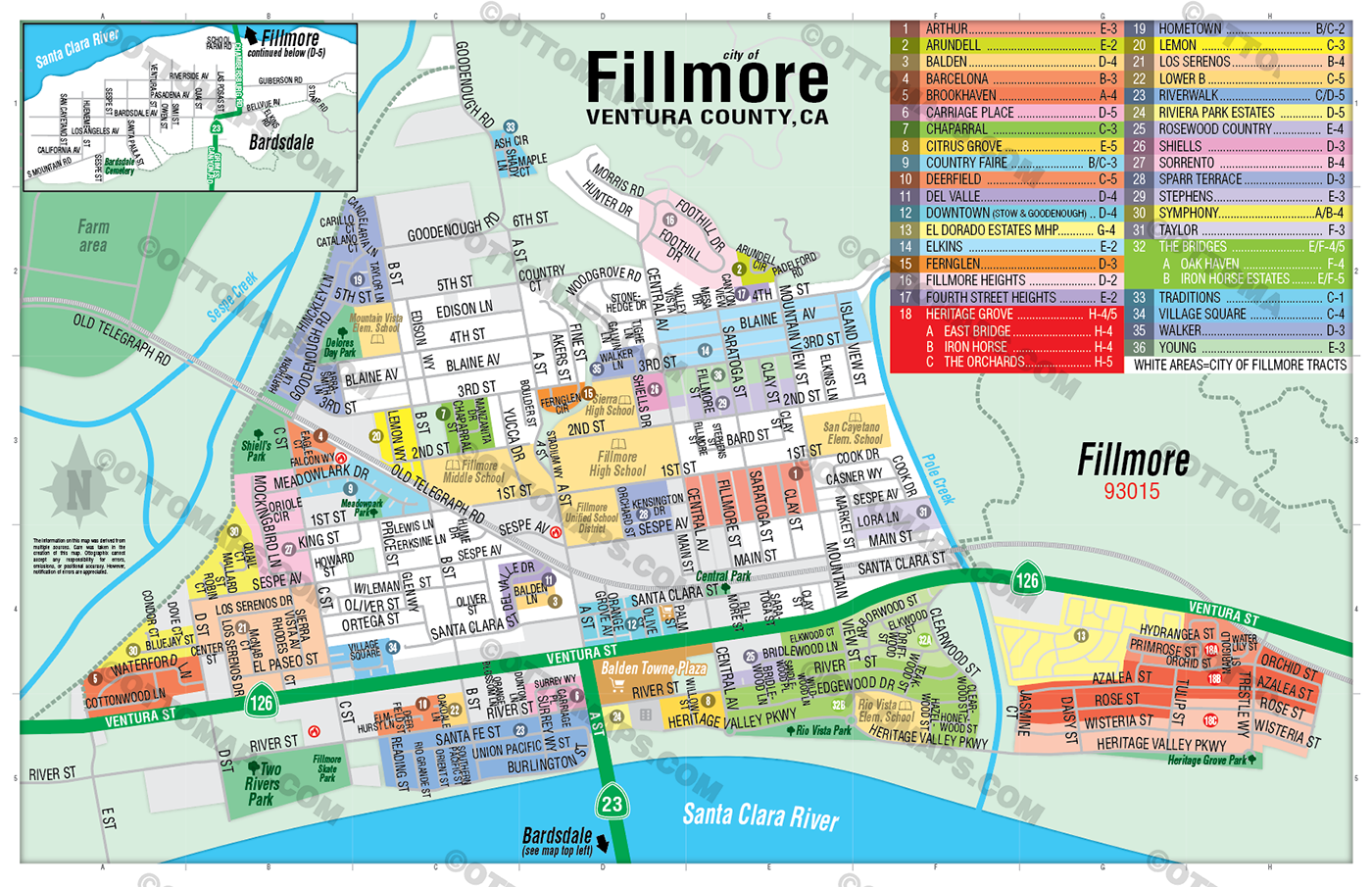 Fillmore Map, Ventura County, CA - FILES - PDF and Adobe Illustrator - no box