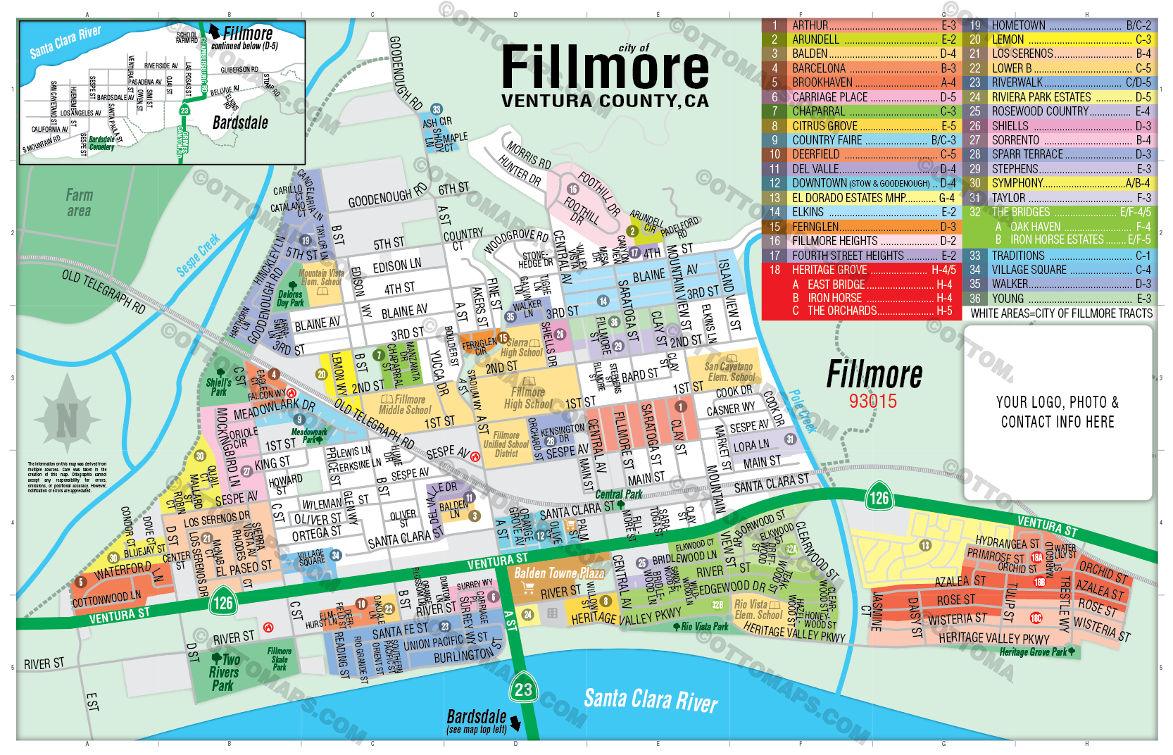 Fillmore Map, Ventura County, CA - FILES - PDF and Adobe Illustrator - with box