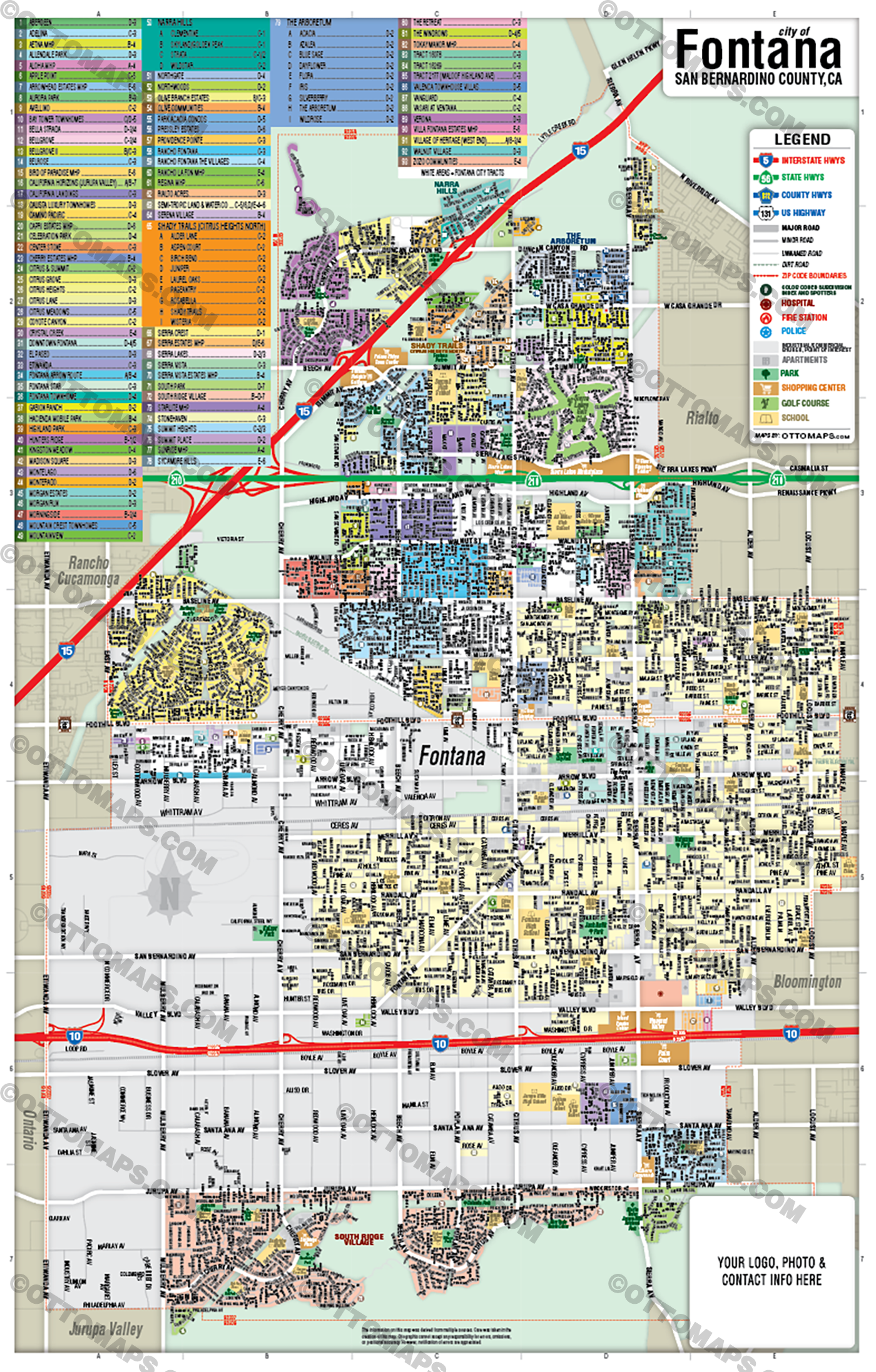 Fontana Map, San Bernardino County - FILES - PDF and AI, editable, vector, royalty free