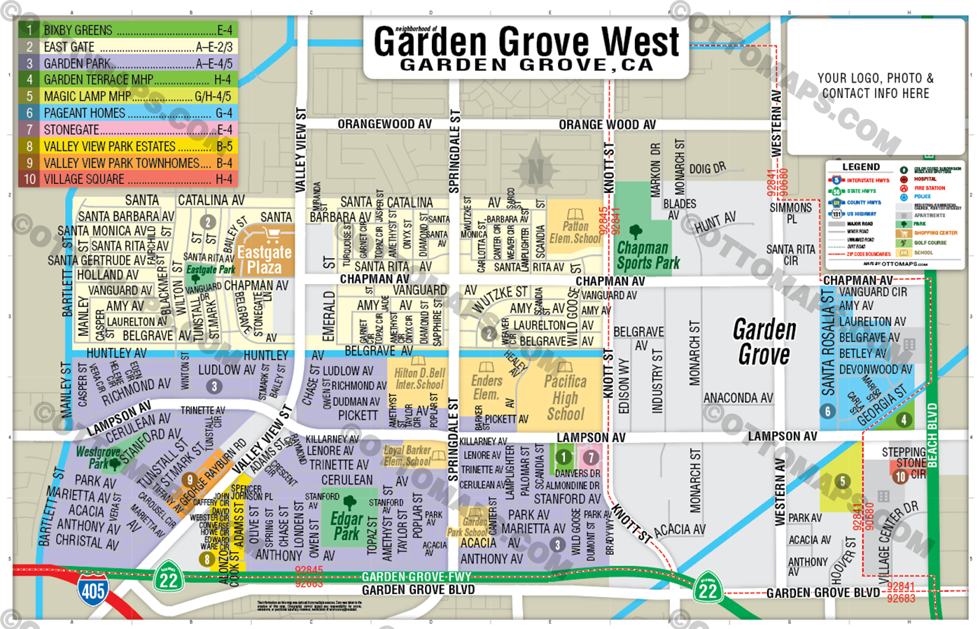 Garden Grove West Map, Orange County, CA - FILES - PDF and AI, editable, layered, vector, royalty free