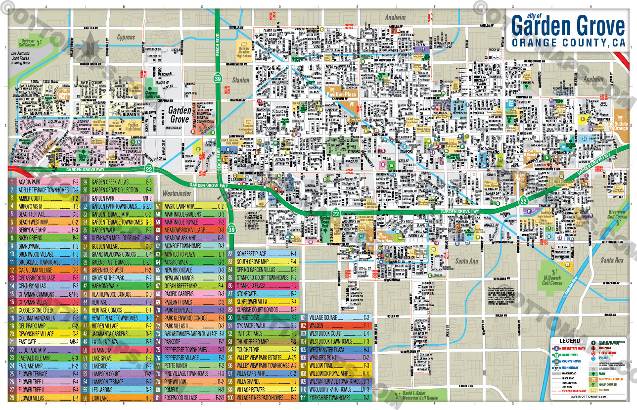 Garden Grove Map, Orange County, CA - FILES - PDF and AI editable, vector, royalty free 