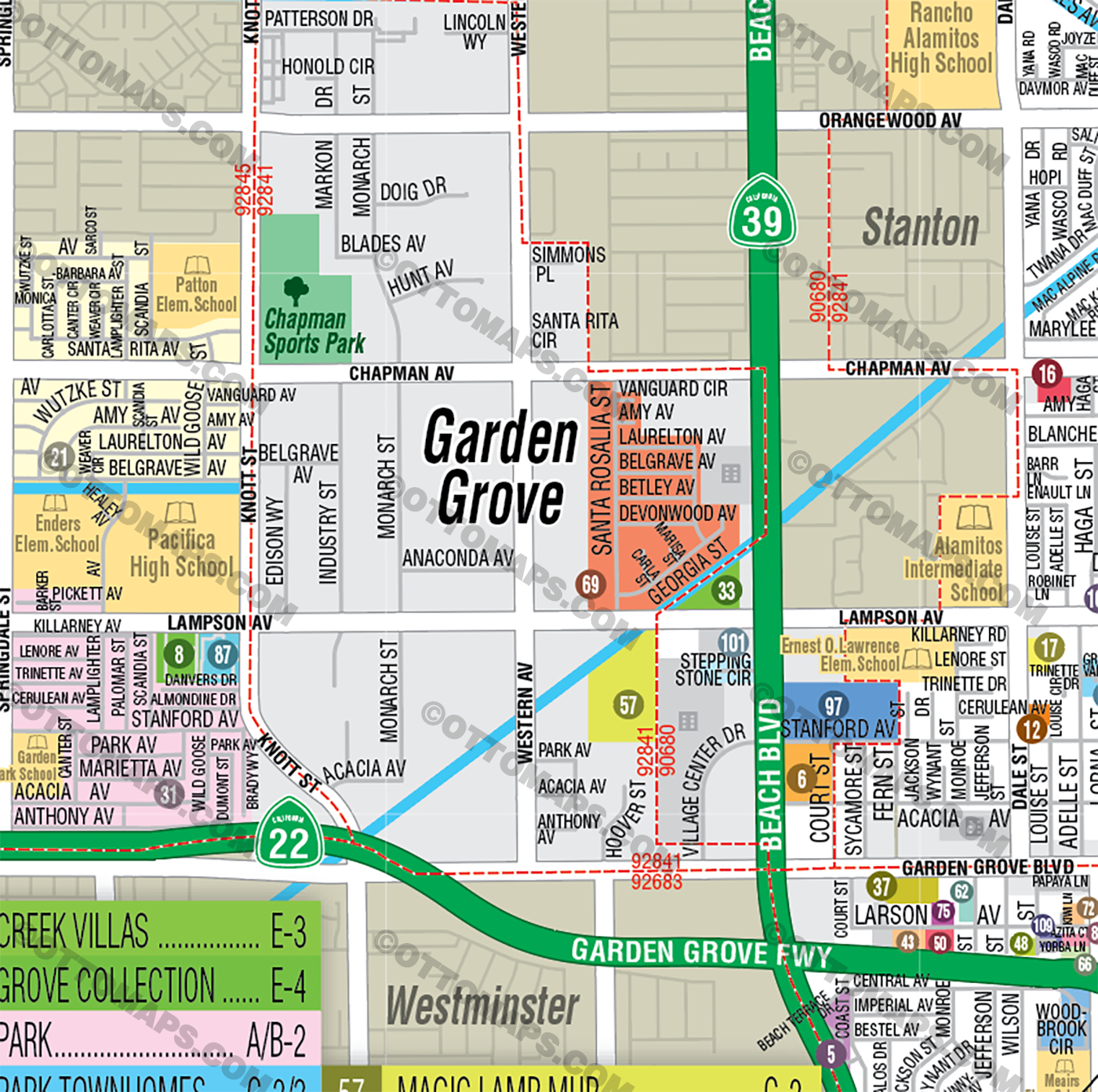 Garden Grove Map, Orange County, CA - FILES - PDF and AI editable, vector, royalty free 