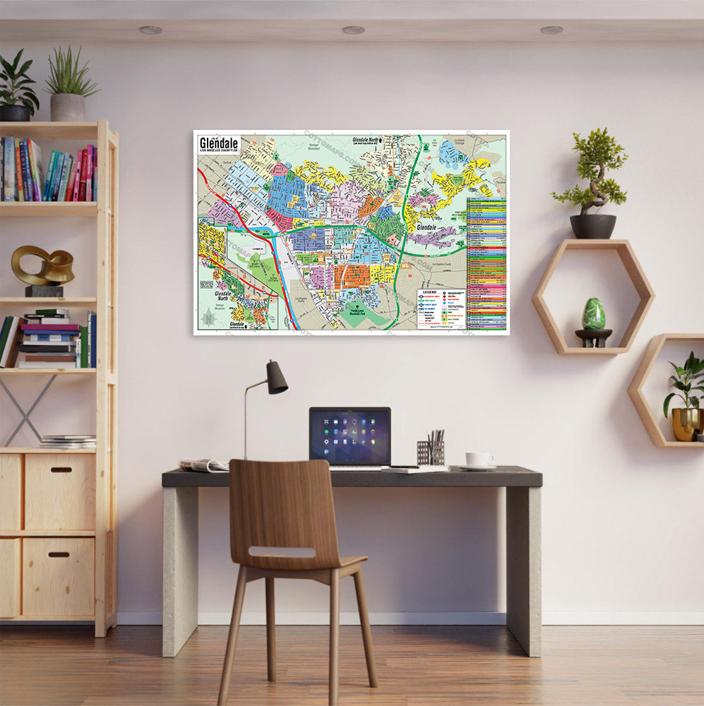 Glendale Map, Los Angles County, CA - POSTER PRINTS
