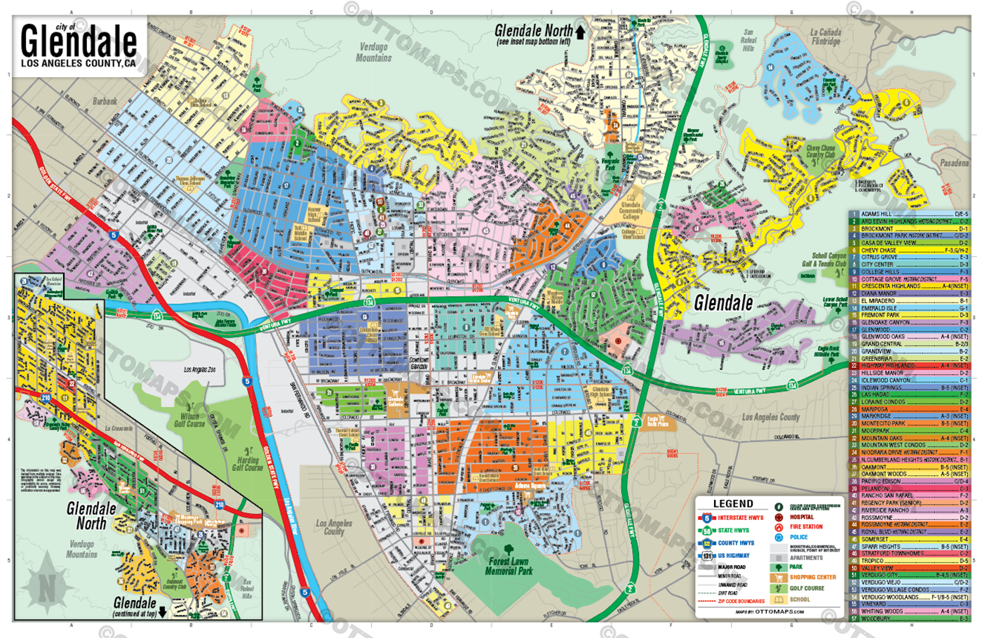 Glendale Map, Los Angeles County, CA - FILES - PDF and Adobe Illustrator - no box
