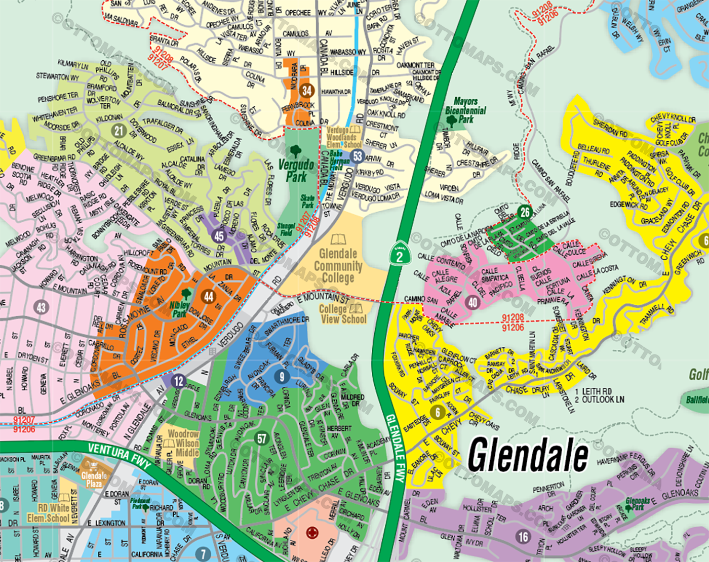 Glendale Map, Los Angeles County, CA - FILES - PDF and Adobe Illustrator - zoom