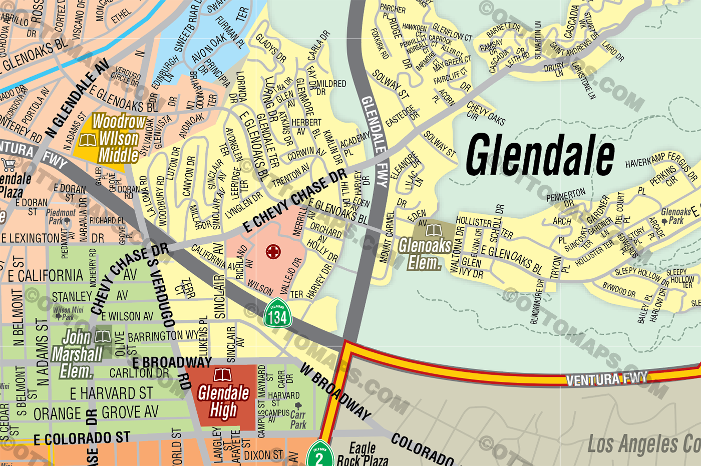 Glendale Unified School District Map - Los Angeles County, CA - FILES - PDF and AI Files, editable, vector, royalty free