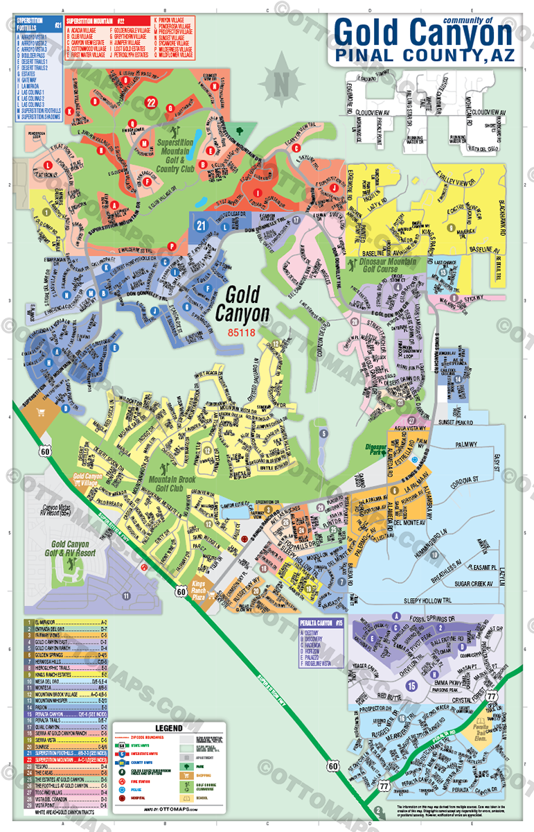 Gold Canyon Map, Pinal County, Arizona - FILES - PDF and Adobe Illustrator - no box