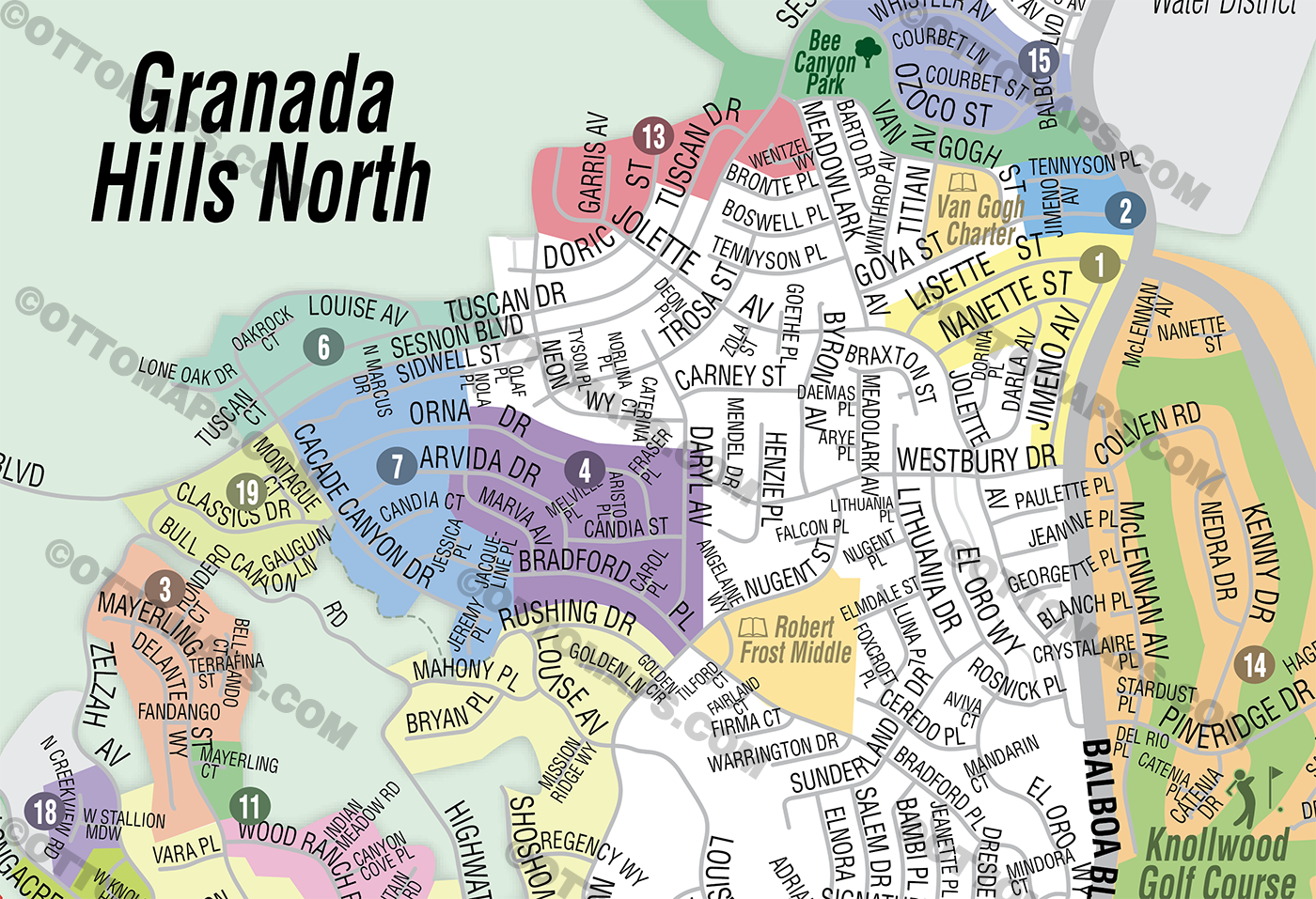 Granada Hills North Map - PDF, editable, royalty free