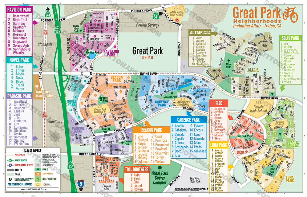 Great Park Map, Irvine, CA - includes Altair -  POSTER PRINTS