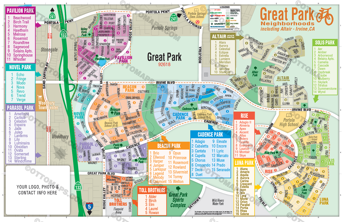 Great Park Map, Irvine, CA - includes Altair - FILES - PDF and Adobe Illustrator - with box
