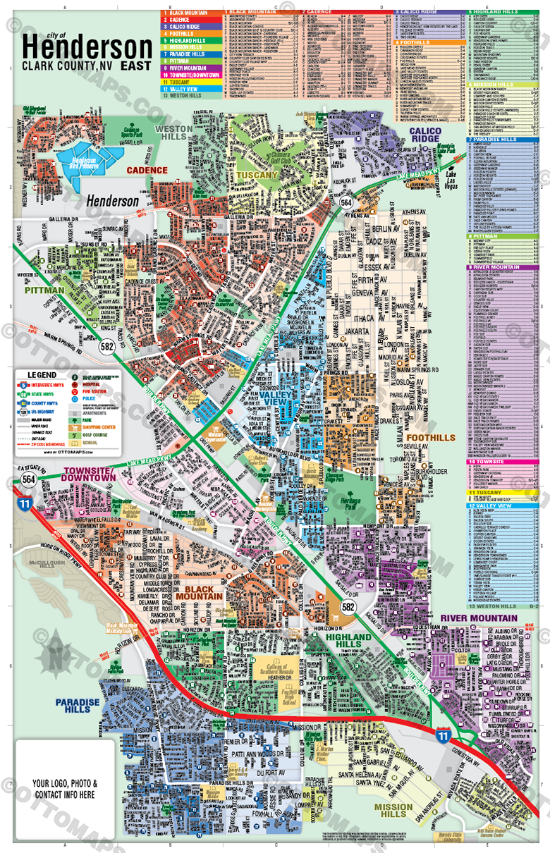 Henderson Map - EAST, Clark County, NV - FILES - PDF and AI, editable, vector, royalty free