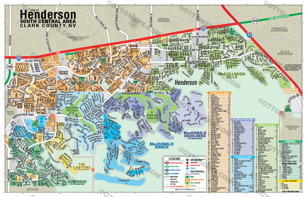 Henderson Map - SOUTH CENTRAL, Clark County, NV - POSTER PRINTS