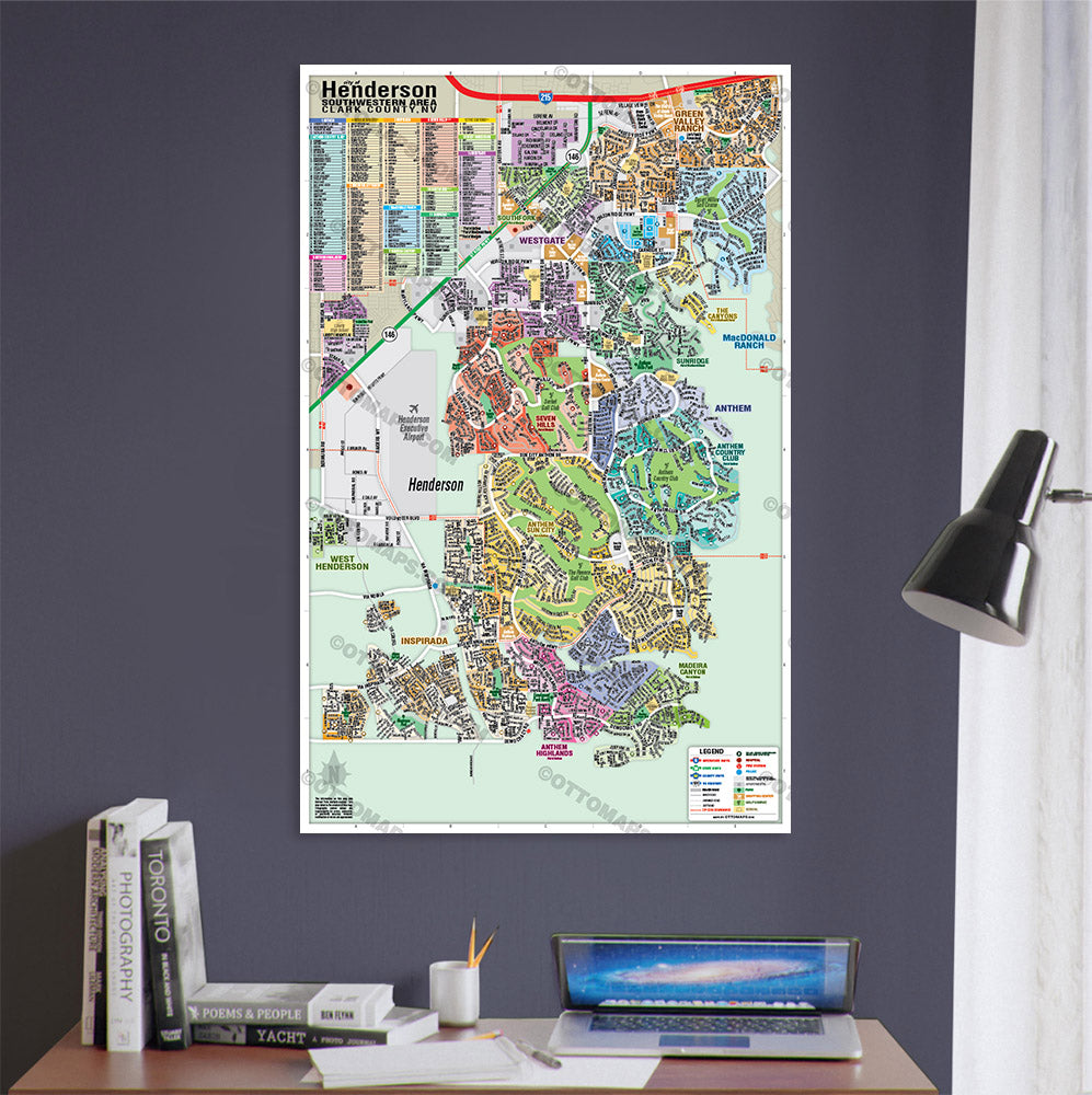Henderson Map - SOUTHWEST, Clark County, NV - POSTER PRINTS
