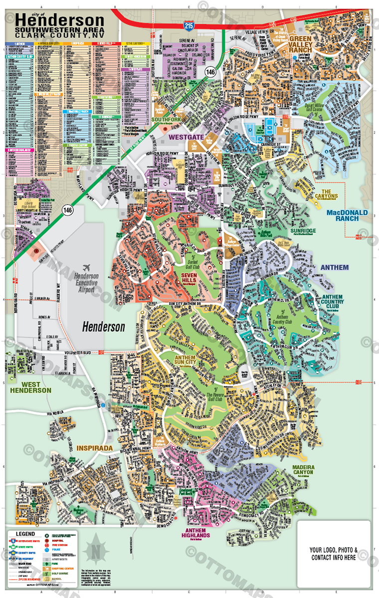 Henderson Map - SOUTHWEST, Clark County, NV - FILES - PDF and AI - with box