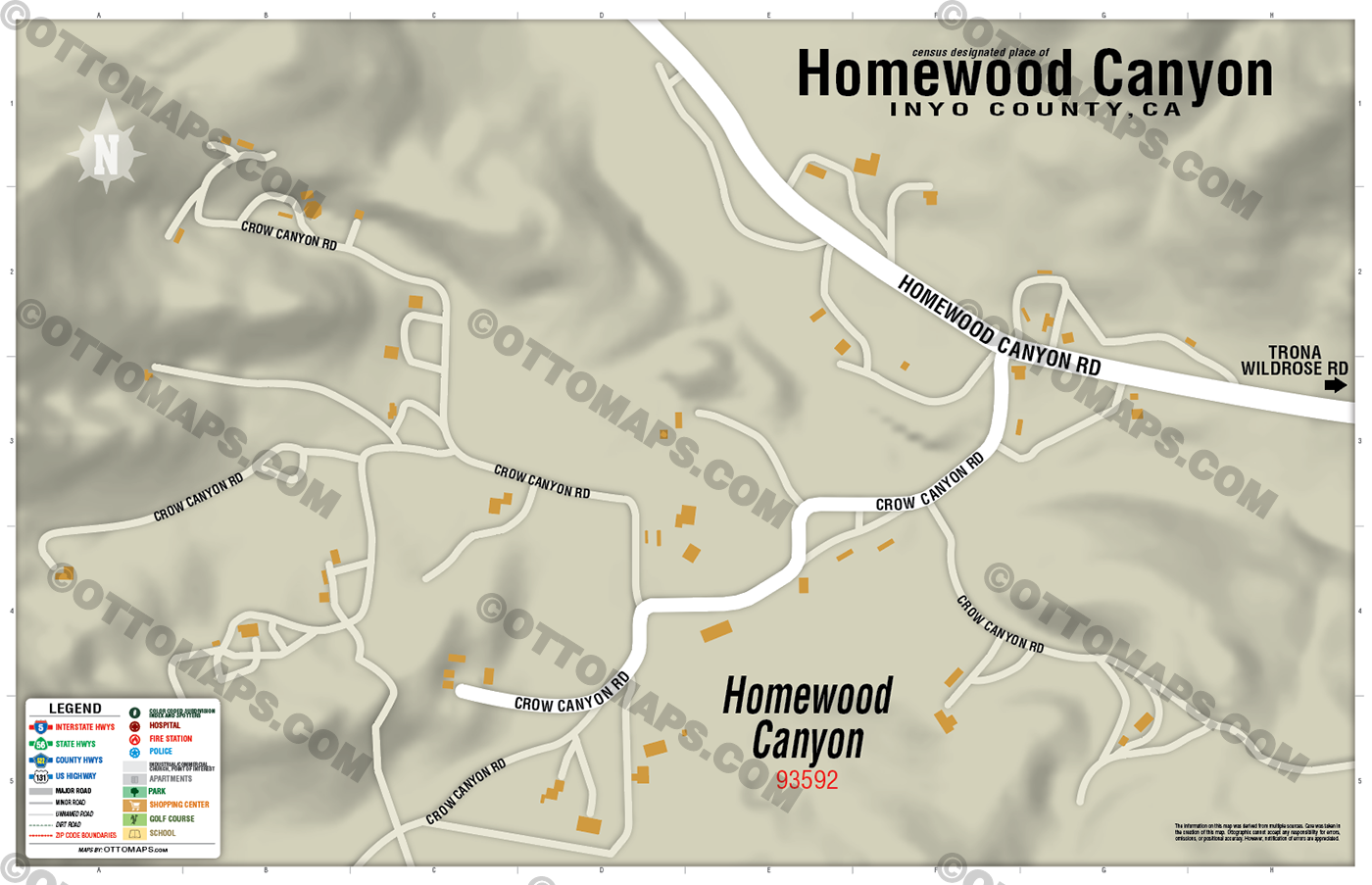 Homewood Canyon Map, Inyo County, CA - POSTER PRINTS