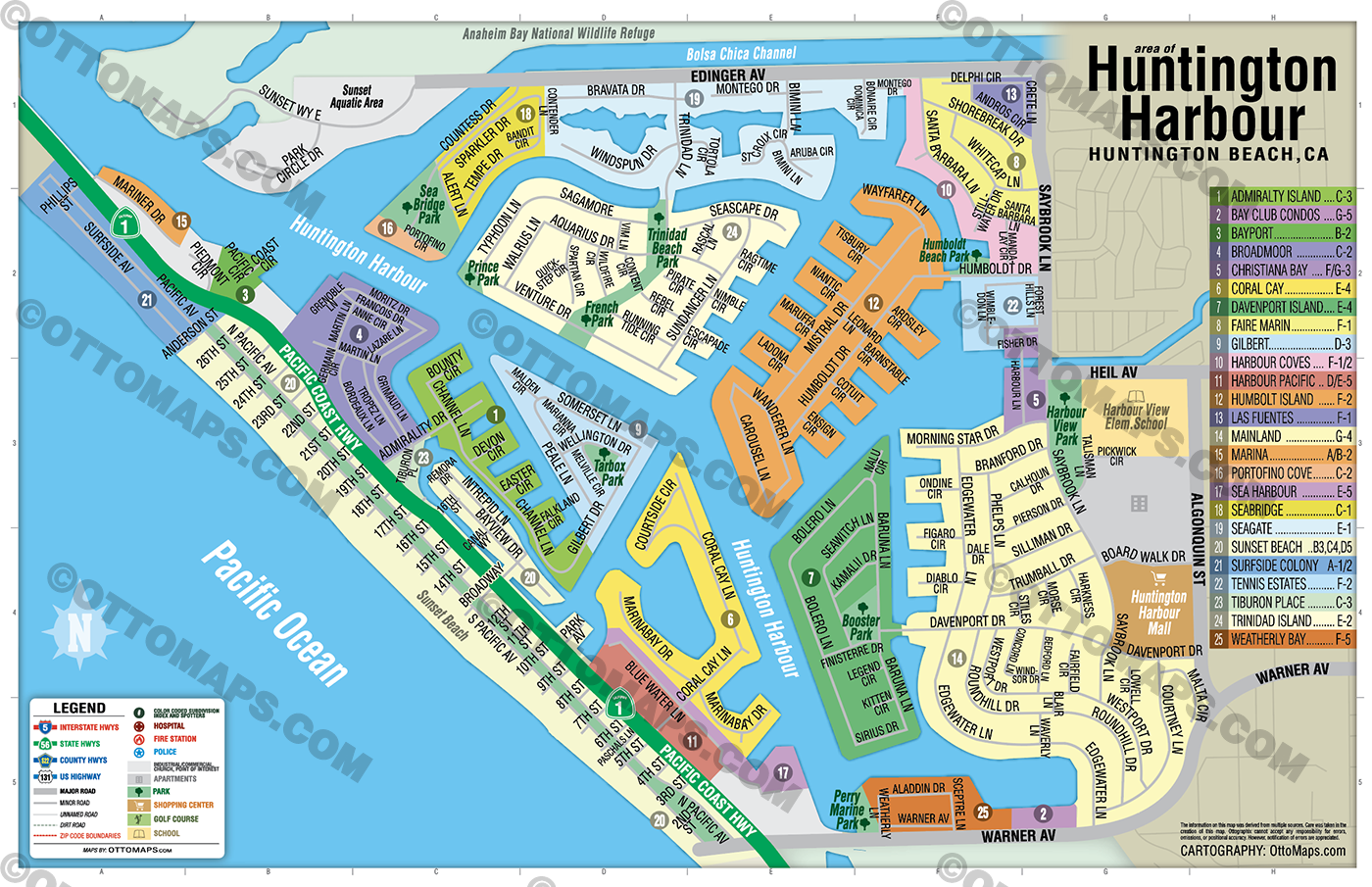 Huntington Harbour Map, Huntington Beach, CA