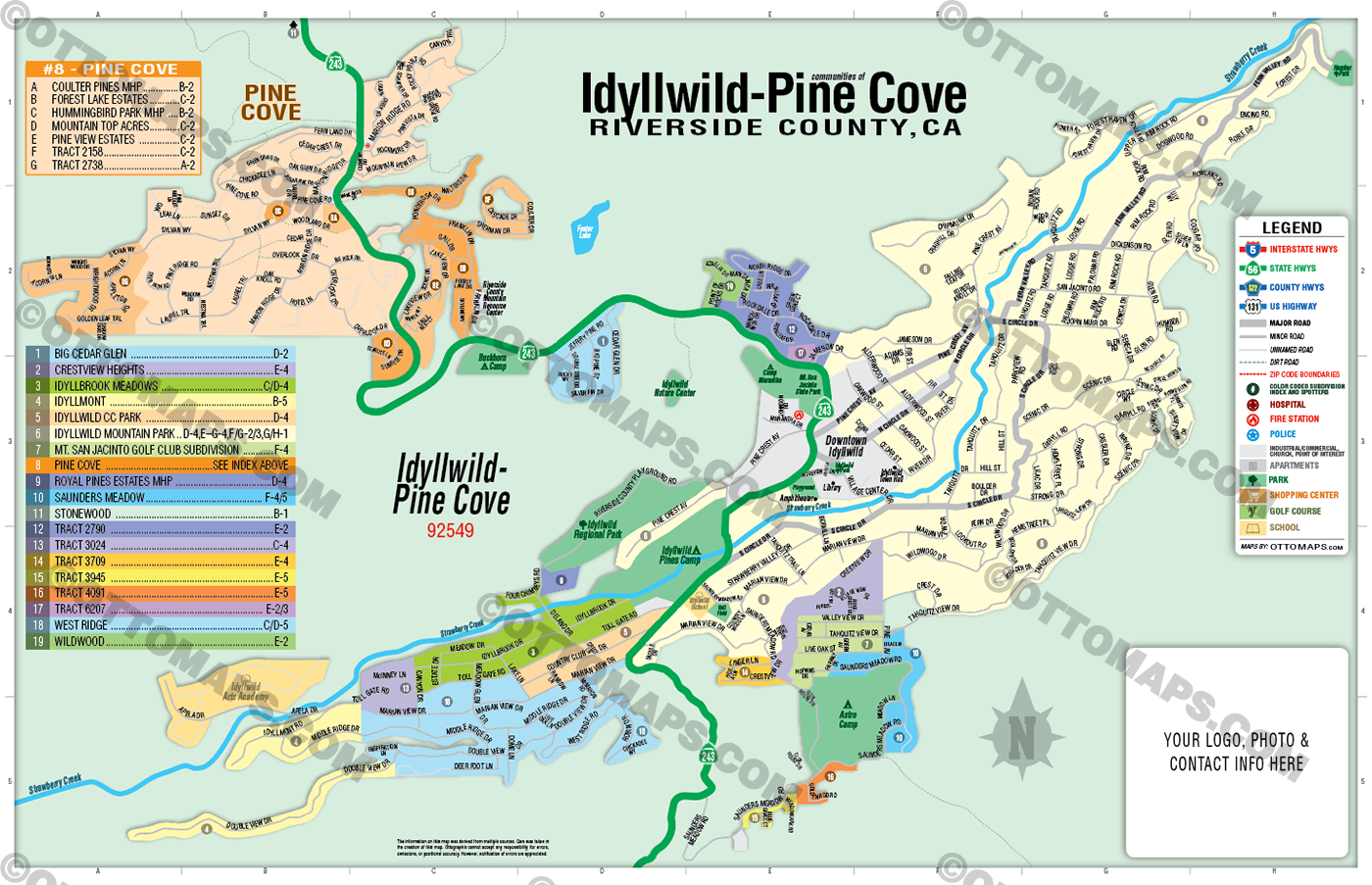 Idyllwild-Pine Cove, Riverside County, CA - FILES - PDF and AI Files, editable, vector, royalty free