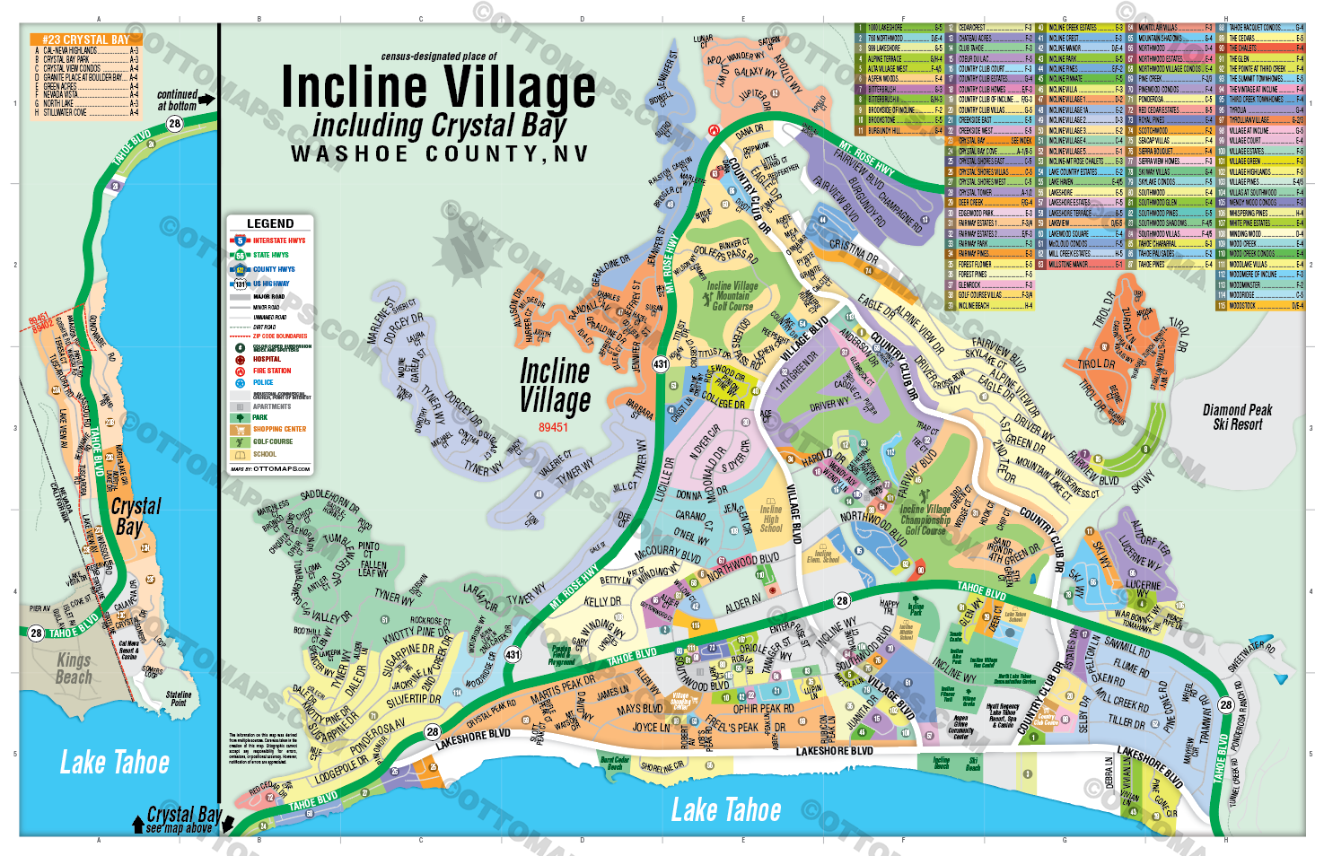 Incline Village Map, Washoe County, NV - FILES - PDF and Adobe Illustrator - no box