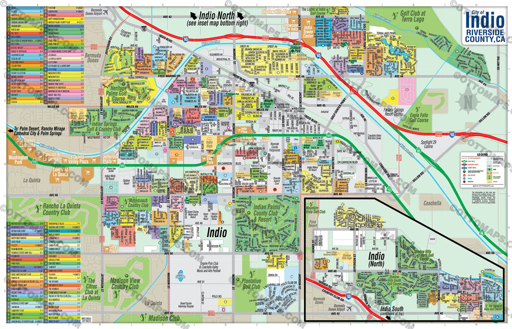 Indio Map, Riverside County, CA - POSTER PRINTS