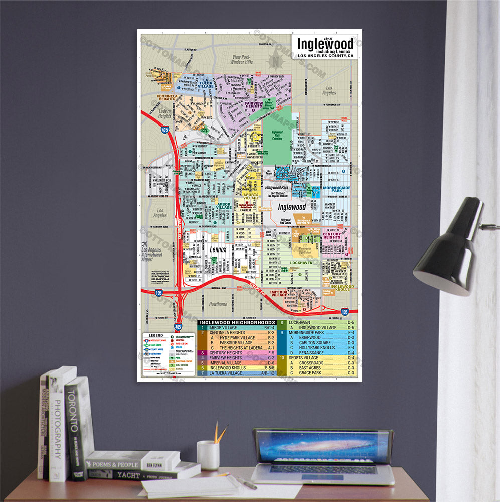Inglewood Map, Los Angeles County, CA - POSTER PRINTS