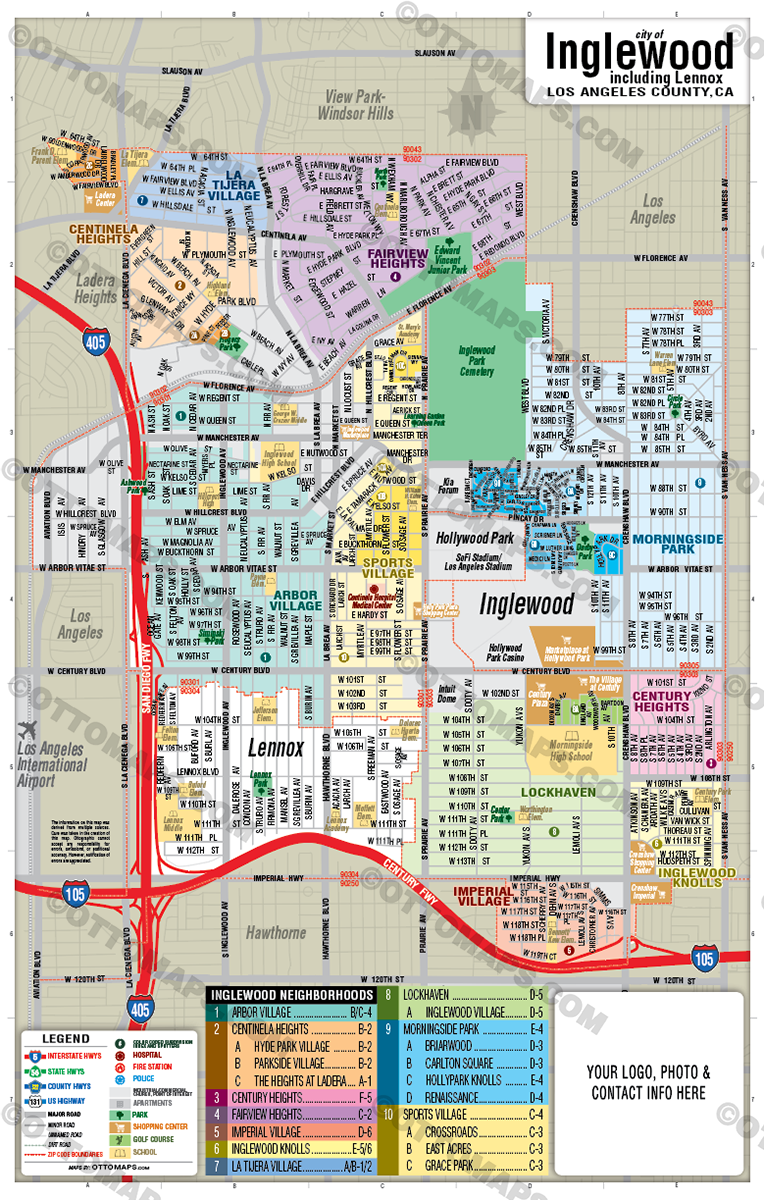 Inglewood Map, Los Angeles County, CA - FILES - PDF and Adobe Illustrator - with box