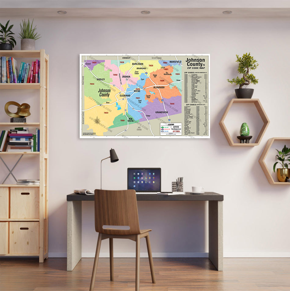 Johnson County, TX Zip Code Map - POSTER PRINTS – Otto Maps